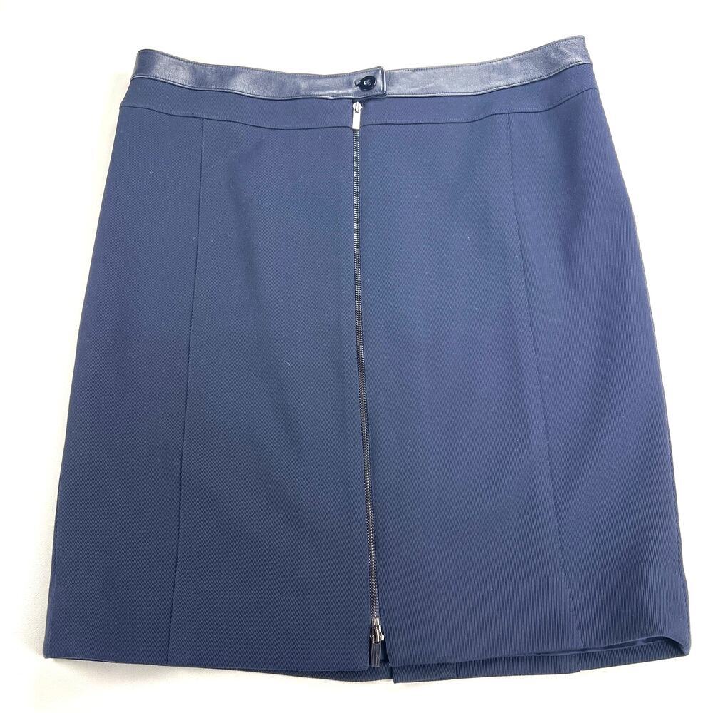 Carlisle Navy Blue Zip Front Career Skirt Leather Waistband Size 16